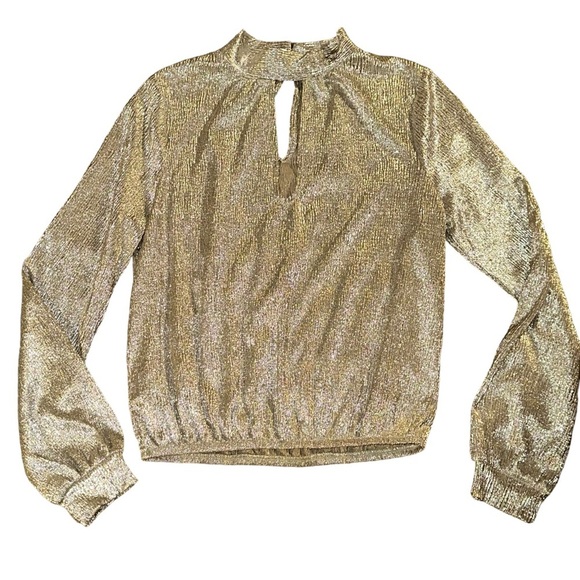 Express Golden‎ Shimmer Blouse Cutout Front/Back NWT XS - Picture 1 of 10